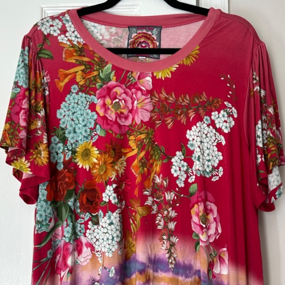 Women's Johnny Was Golden Rose Flutter Sleeve Tee Size XL Bamboo Soft - Picture 3 of 8